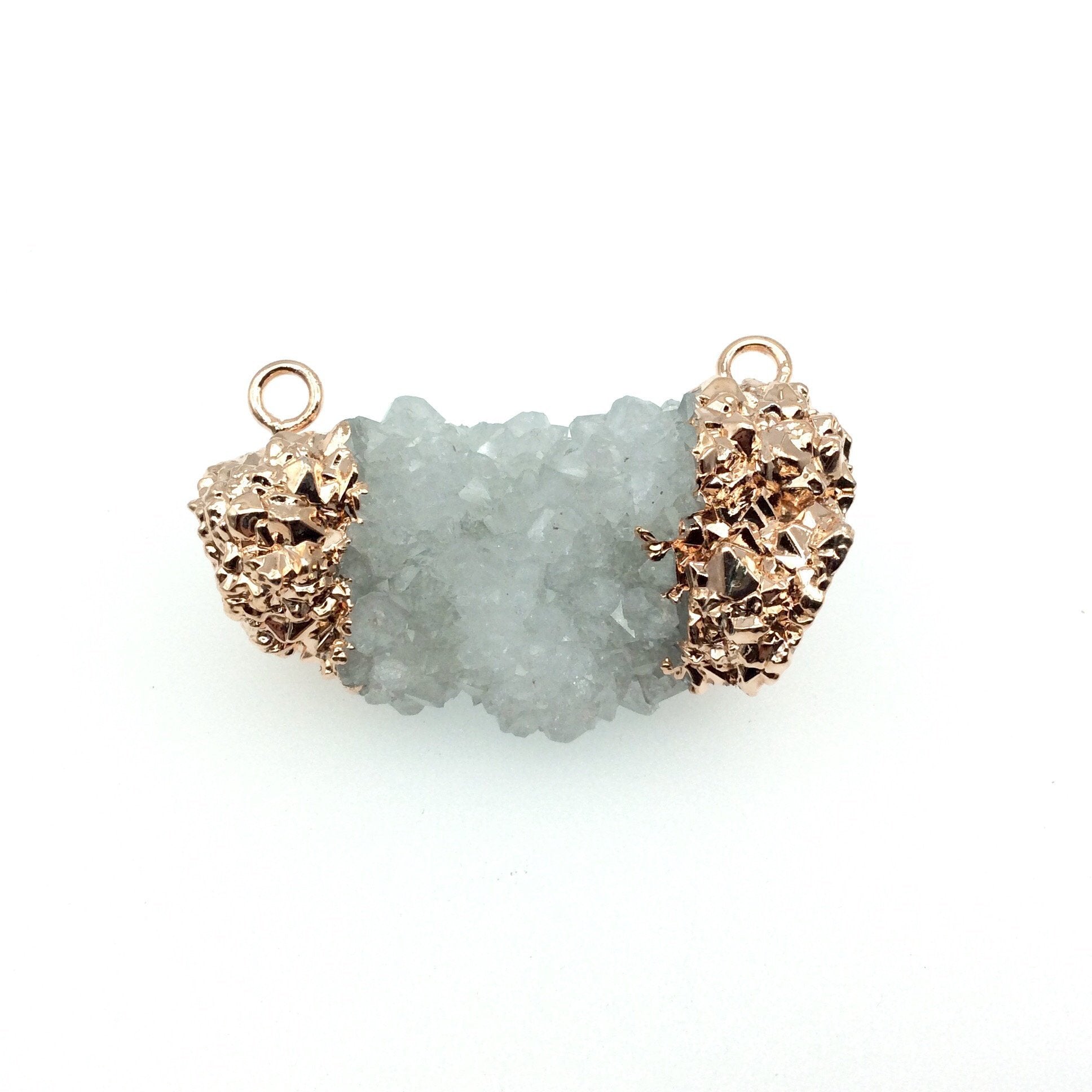 Large Rose Gold Electroplated Natural Druzy White Spirit/Cactus Quartz Freeform Cluster Pendant - Measuring 50-60mm Wide- INDIVIDUAL, RANDOM