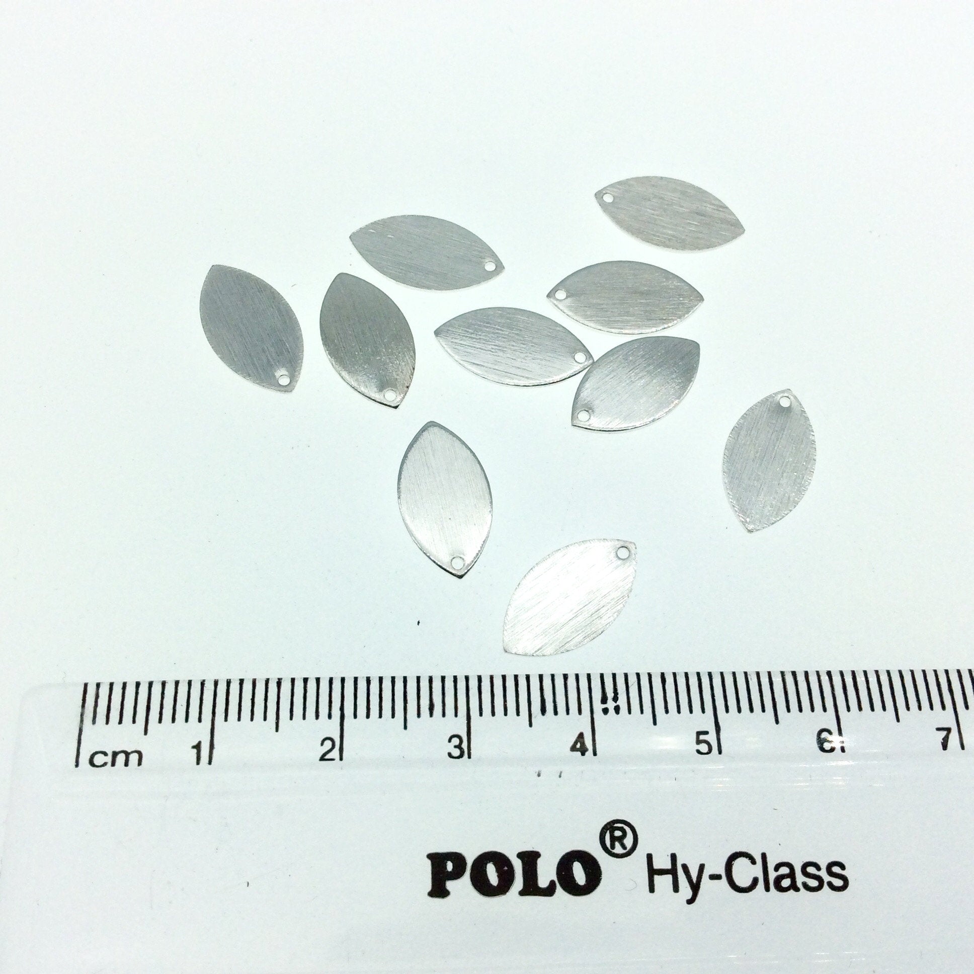 8mm x 15mm Silver Brushed Finish Single Drilled Blank Marquise Shaped Plated Copper Components - Sold in Bulk Packs of 10 Pieces - (605-SV)