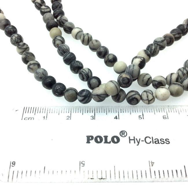 6mm Smooth Natural Gray Zebra Jasper Round/Ball Shaped Beads with 1mm Holes - Sold by 15.25" Strands (~ 62 Beads) - Quality Gemstone