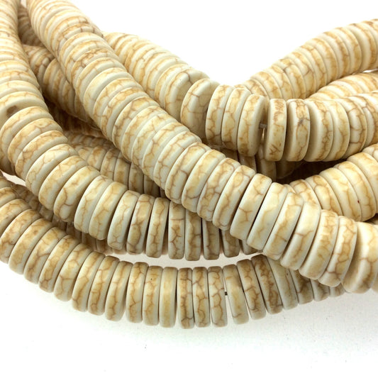 3mm x 12mm Smooth White/Cream Howlite Heishi/Disc Shaped Beads - 15.75" Strand (Approximately 127 Beads) - Natural Gemstone