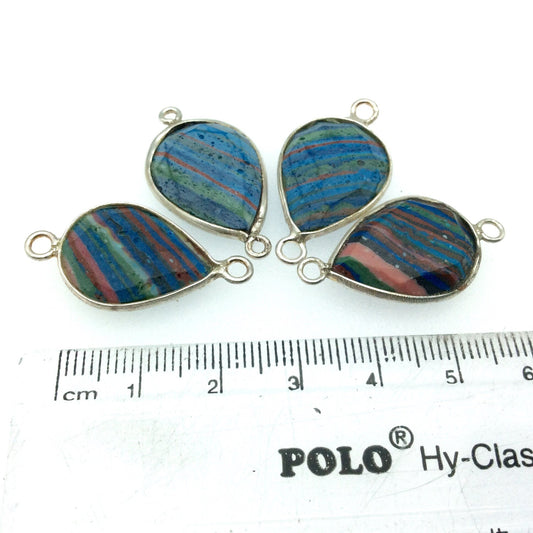 Jeweler's Lot OOAK Silver Plated Faux Fordite Faceted Assorted Copper Bezel Pendants/Connectors 15mm x 20mm, Approx.  "34" - Sold as Shown!