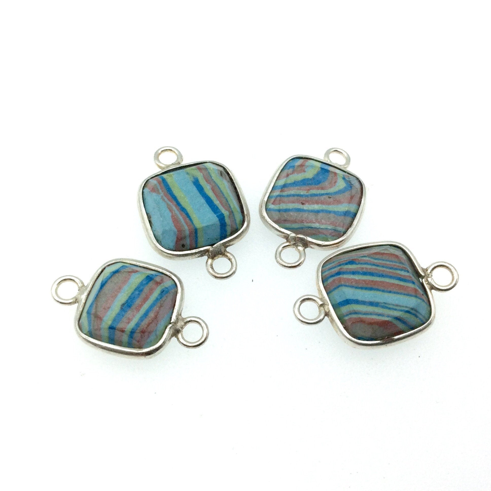 Jeweler's Lot OOAK Silver Plated Faux Fordite Faceted Assorted Copper Bezel Pendants/Connectors 12mm - 14mm, Approx.  "27" - Sold as Shown!