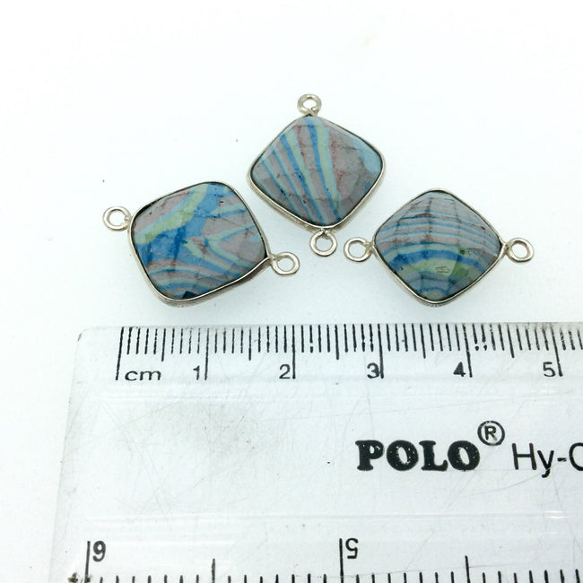 Jeweler's Lot OOAK Silver Plated Faux Fordite Faceted Assorted Copper Bezel Pendants/Connectors 12mm - 14mm, Approx.  "24" - Sold as Shown!