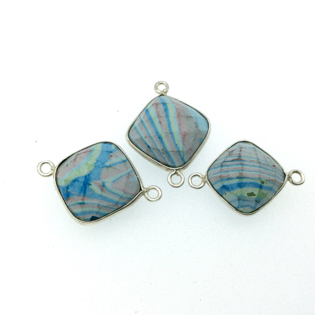 Jeweler's Lot OOAK Silver Plated Faux Fordite Faceted Assorted Copper Bezel Pendants/Connectors 12mm - 14mm, Approx.  "24" - Sold as Shown!