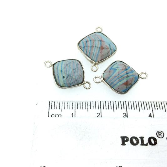 Jeweler's Lot OOAK Silver Plated Faux Fordite Faceted Assorted Copper Bezel Pendants/Connectors 12mm - 14mm, Approx.  "22" - Sold as Shown!