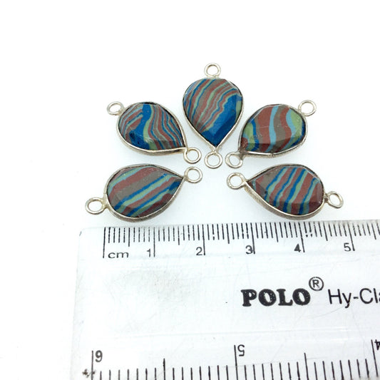 Jeweler's Lot OOAK Silver Plated Faux Fordite Faceted Assorted Copper Bezel Pendants/Connectors 12mm x 16mm, Approx.  "08" - Sold as Shown!