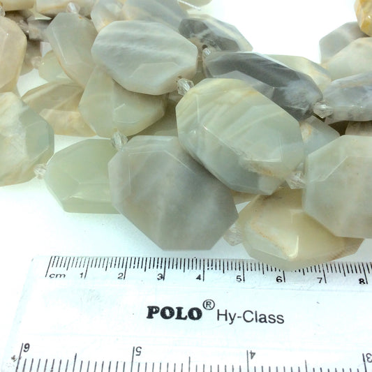 23-28mm x 34-37mm Faceted Gray Moonstone Flat Oval/Octagon Beads - 15" Strand (Approximately 10 Beads) - Natural Semi-Precious Gemstone