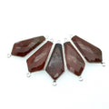 Silver Plated Natural Red Jasper Faceted Dagger Shaped Copper Bezel Connector - Measures 15mm x 30mm - Sold Individually, Random