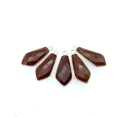 Silver Plated Natural Red Jasper Faceted Dagger Shaped Copper Bezel Pendant - Measures 10mm x 20mm - Sold Individually, Random