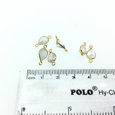 Moonstone Charms for Permanent Jewelry | BULK PACK of Six Vermeil Gold Pointed Cut Stone Faceted Teardrop Bezel Connectors