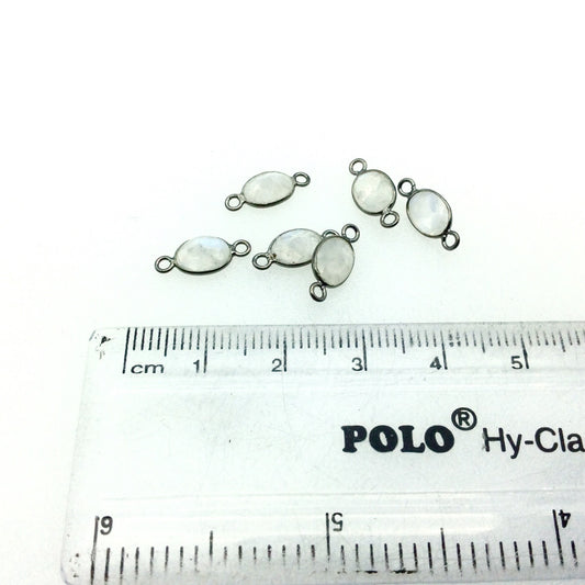 BULK PACK of Six (6) Gunmetal Sterling silver Pointed/Cut Stone Faceted Oval/Oblong Shaped Moonstone Bezel Connectors - Measuring 5mm x 7mm