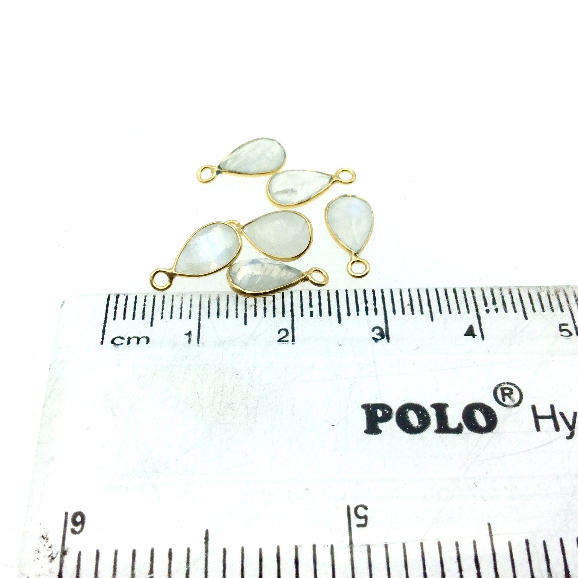 Moonstone Bezel | BULK PACK of Six (6) Vermeil Gold Pointed Cut Stone Faceted Teardrop Shaped Pendants - Measuring 6mm x 9mm