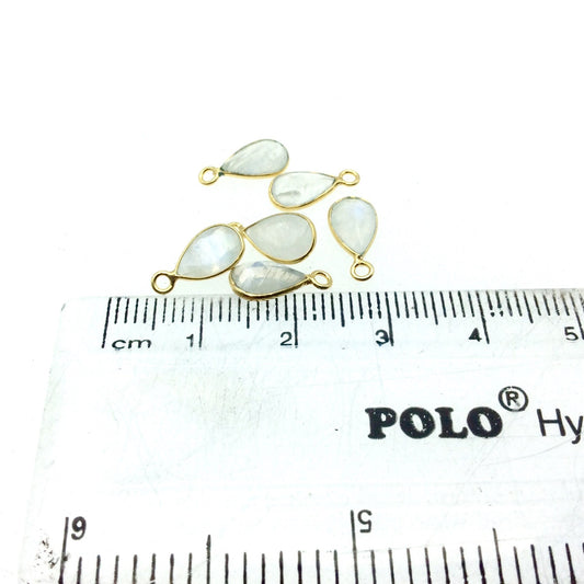 Moonstone Bezel | BULK PACK of Six (6) Vermeil Gold Pointed Cut Stone Faceted Teardrop Shaped Pendants - Measuring 6mm x 9mm
