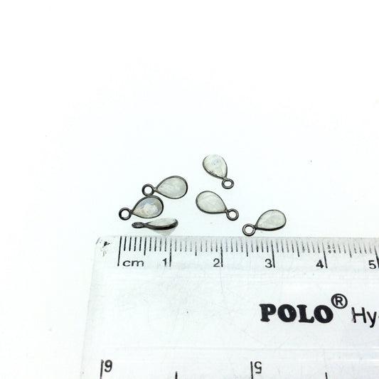 Moonstone Bezel | BULK PACK of Six (6) Gunmetal Sterling Silver Pointed Cut Stone Faceted Teardrop Pear Shaped Pendants -Measuring 4mm x 6mm