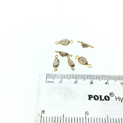 BULK LOT - Pack of Six (6) Gold Sterling Silver Pointed/Cut Stone Faceted Teardrop Shaped Smoky Quartz Bezel Connectors -Measuring 5mm x 7mm