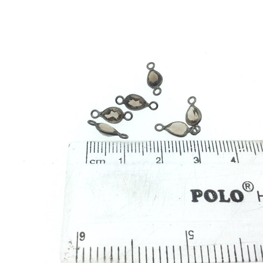 BULK PACK of Six (6) Gunmetal Sterling Silver Pointed/Cut Stone Faceted Teardrop Shaped Smoky Quartz Bezel Connectors - Measuring 4mm x 6mm