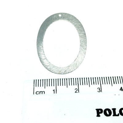 25mm x 33mm Silver Brushed Finish Thick Open Oval Shaped Plated Copper Components - Sold in Pre-Counted Bulk Packs of 10 Pieces - (627-SV)