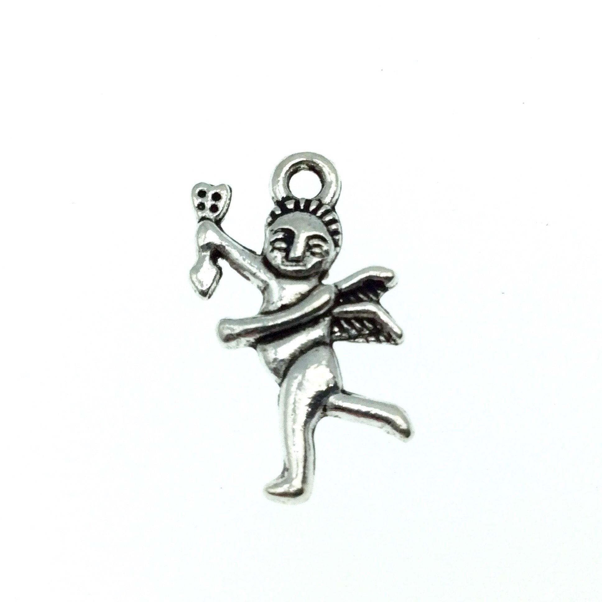 Silver Plated Cherub/Cupid Pendant with One Ring- Measuring 12mm x 19mm - Sold Individually, Chosen at Random