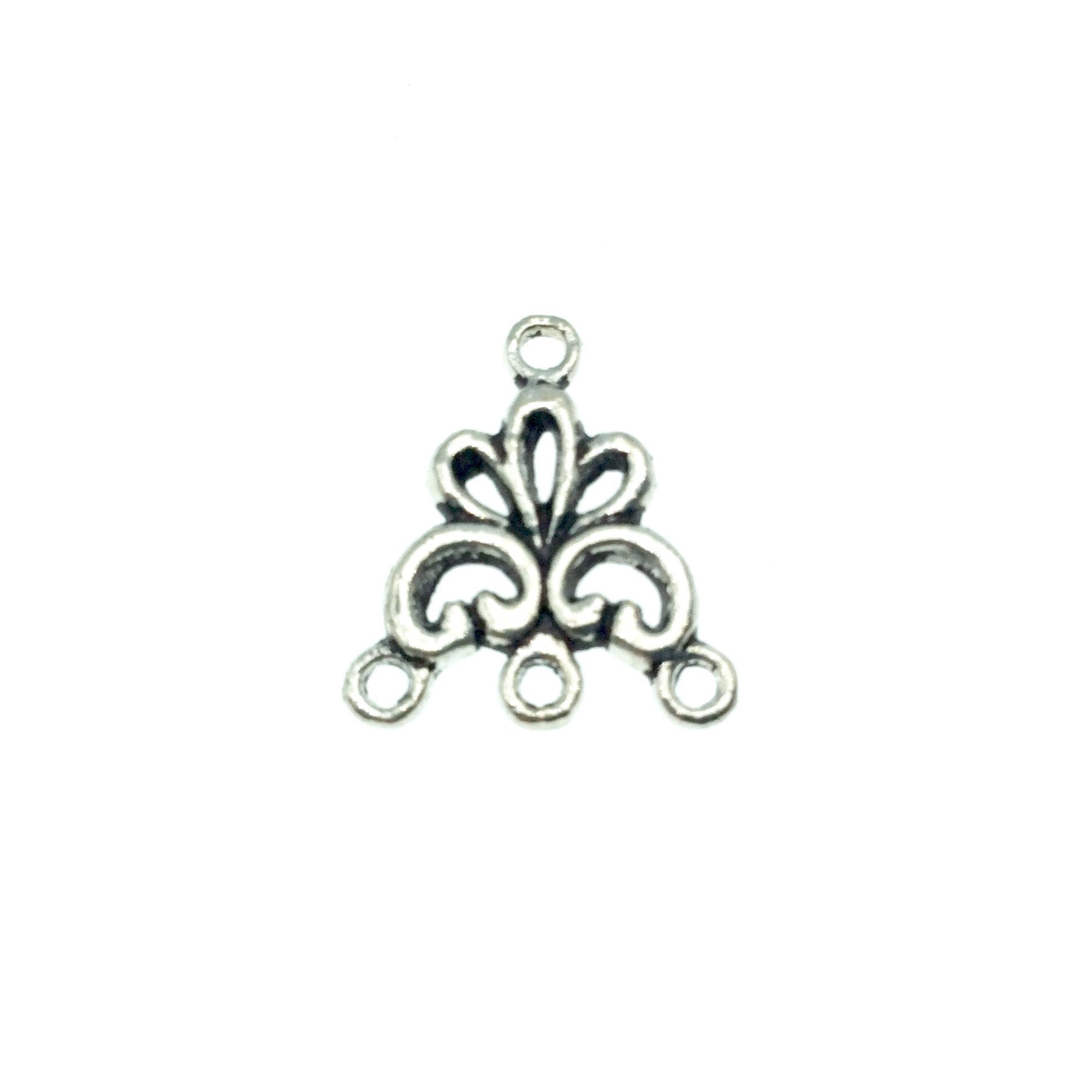 Silver Plated Floral Chandelier Pendant with Four Rings- Measuring 17mm x 20mm - Sold Individually, Chosen at Random