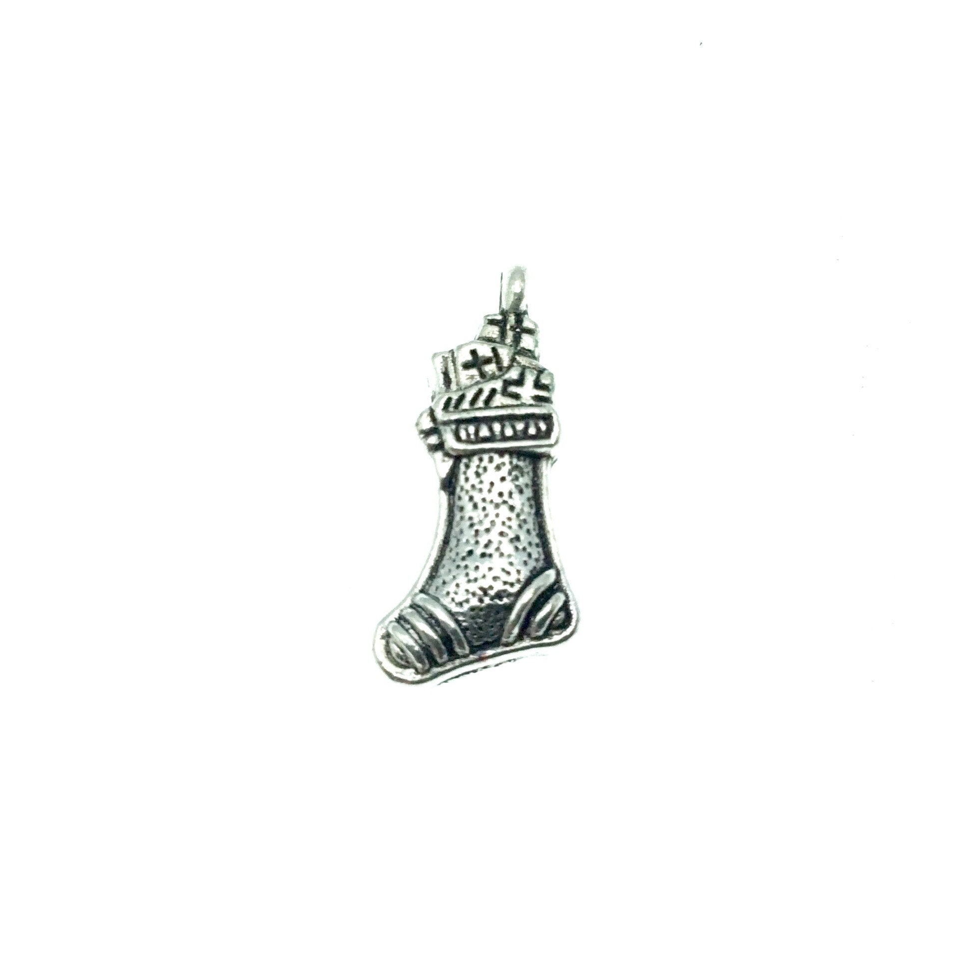 Silver Plated Christmas Stocking Pendant with One Ring- Measuring 11mm x 18mm - Sold Individually, Chosen at Random