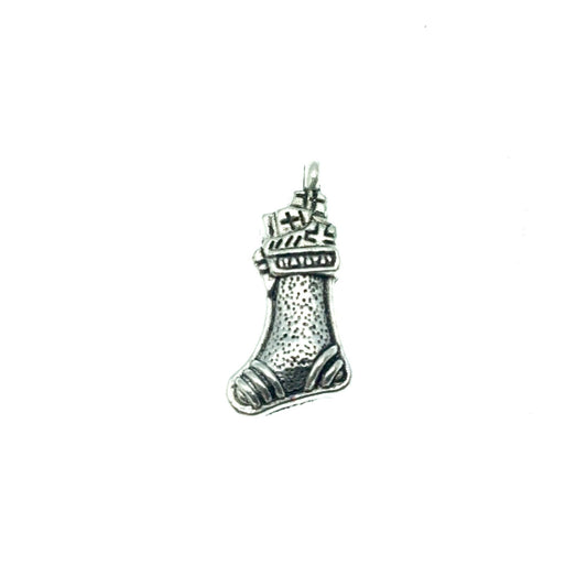 Silver Plated Christmas Stocking Pendant with One Ring- Measuring 11mm x 18mm - Sold Individually, Chosen at Random