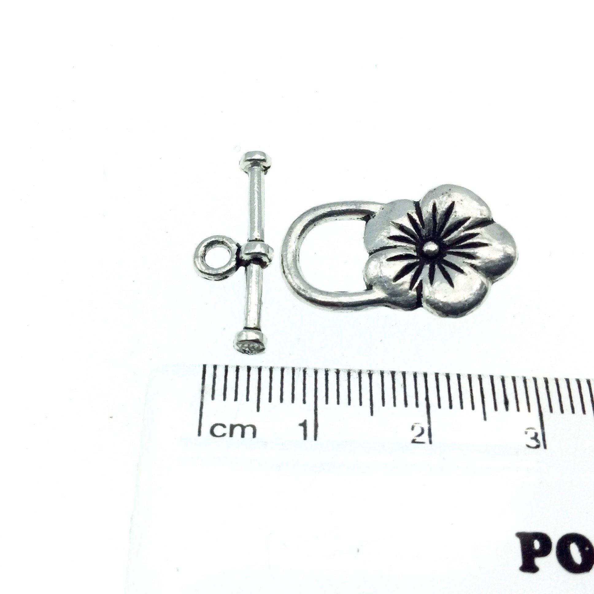 Silver Plated Flower Toggle Clasp - Measuring 14mm x 21mm - Sold Individually, Chosen at Random