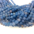 Matte Smooth Gray/Blue Dyed Agate Round Shaped Beads with 1mm Holes - 6mm, 8mm Available