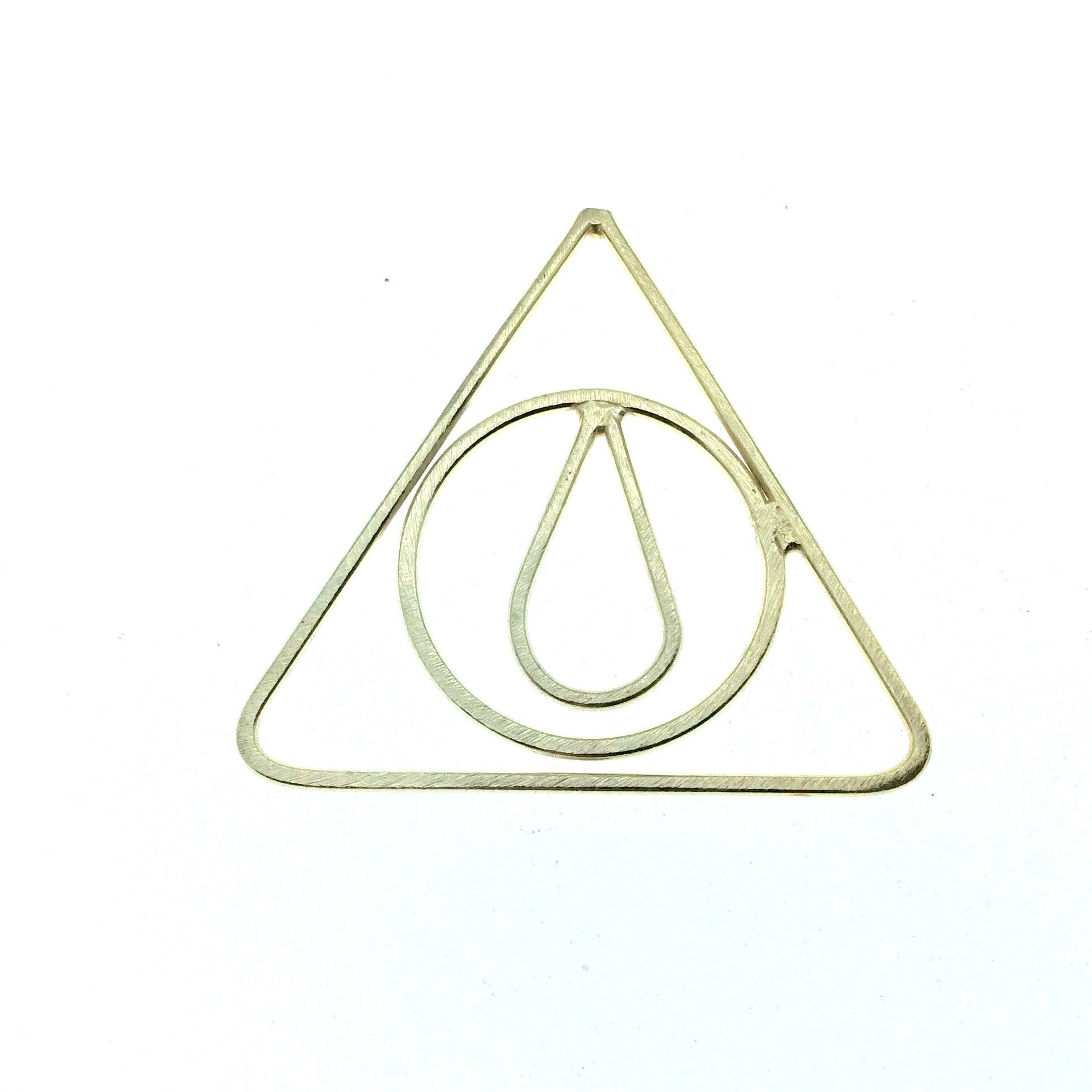 51mm x 51mm Soft Gold Finish Open Triangle with Inner Circle and Teardrop Shaped Plated Copper Components - Sold in Packs of 4 Pieces