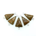 Silver Finish Faceted Yellow Jasper Triangle Shaped Bezel Connector - Measuring 12mm x 16mm - Natural Semi-precious Gemstone