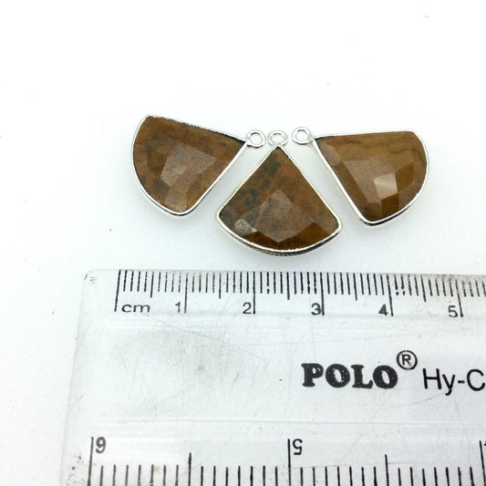 Silver Finish Faceted Yellow Jasper Fan Shaped Bezel Pendant - Measuring 18-20mm x 18-20mm - Natural Semi-precious Gemstone
