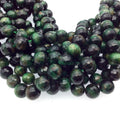 10mm Faceted Dyed Green Tiger's Eye Round/Ball Shaped Beads with 1mm Holes - Sold by 15" Strands (Approx. 38 Beads) - Quality Gemstone