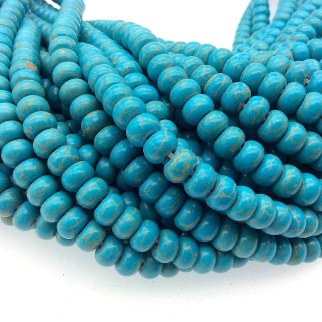 5mm x 8mm Mixed Dyed Blue Howlite Smooth Finish Rondelle Shaped Beads with 1mm Holes - 14.5" Strand (Approx. 72 Beads) -