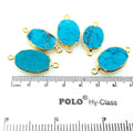 Medium Single Gold Electroplated Dyed Turquoise Howlite Horizontal Oval Shaped Connector - Measuring 18mm - 21mm, approximately