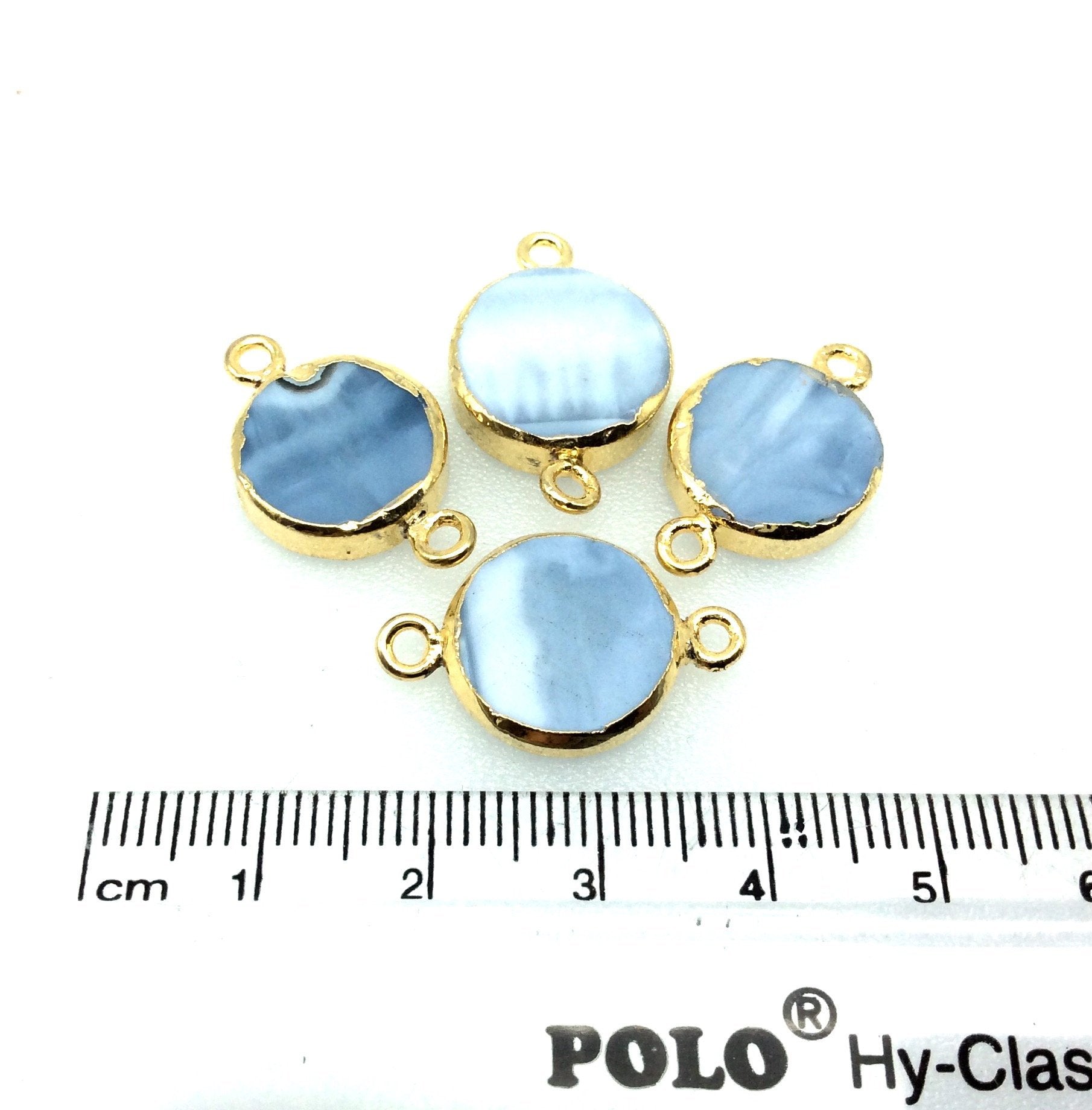 Medium Single Gold Electroplated Natural Blue Opal Horizontal Round Shaped Connector - Measuring 15-18mm approximately