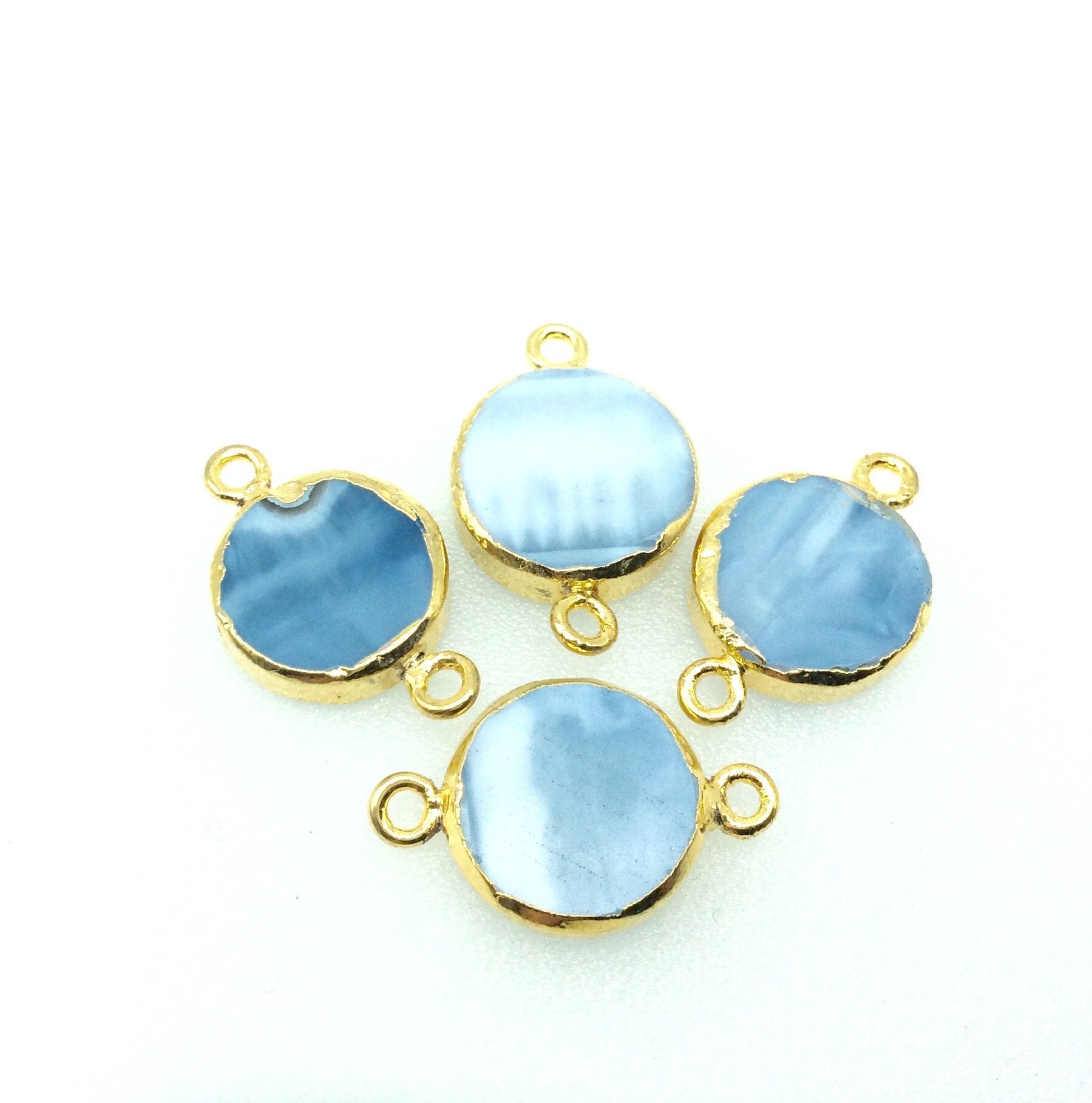 Medium Single Gold Electroplated Natural Blue Opal Horizontal Round Shaped Connector - Measuring 15-18mm approximately