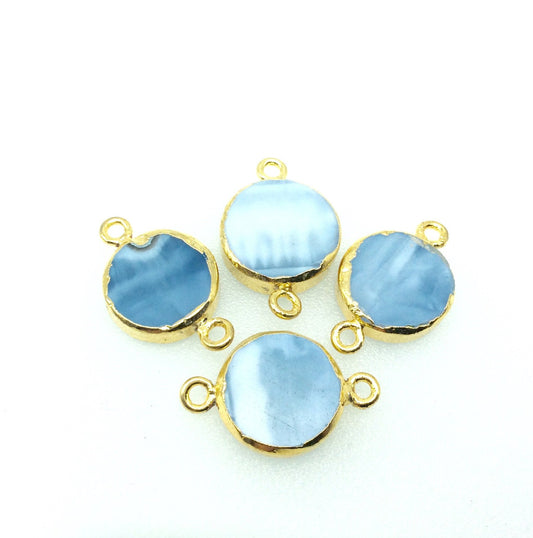 Medium Single Gold Electroplated Natural Blue Opal Horizontal Round Shaped Connector - Measuring 15-18mm approximately