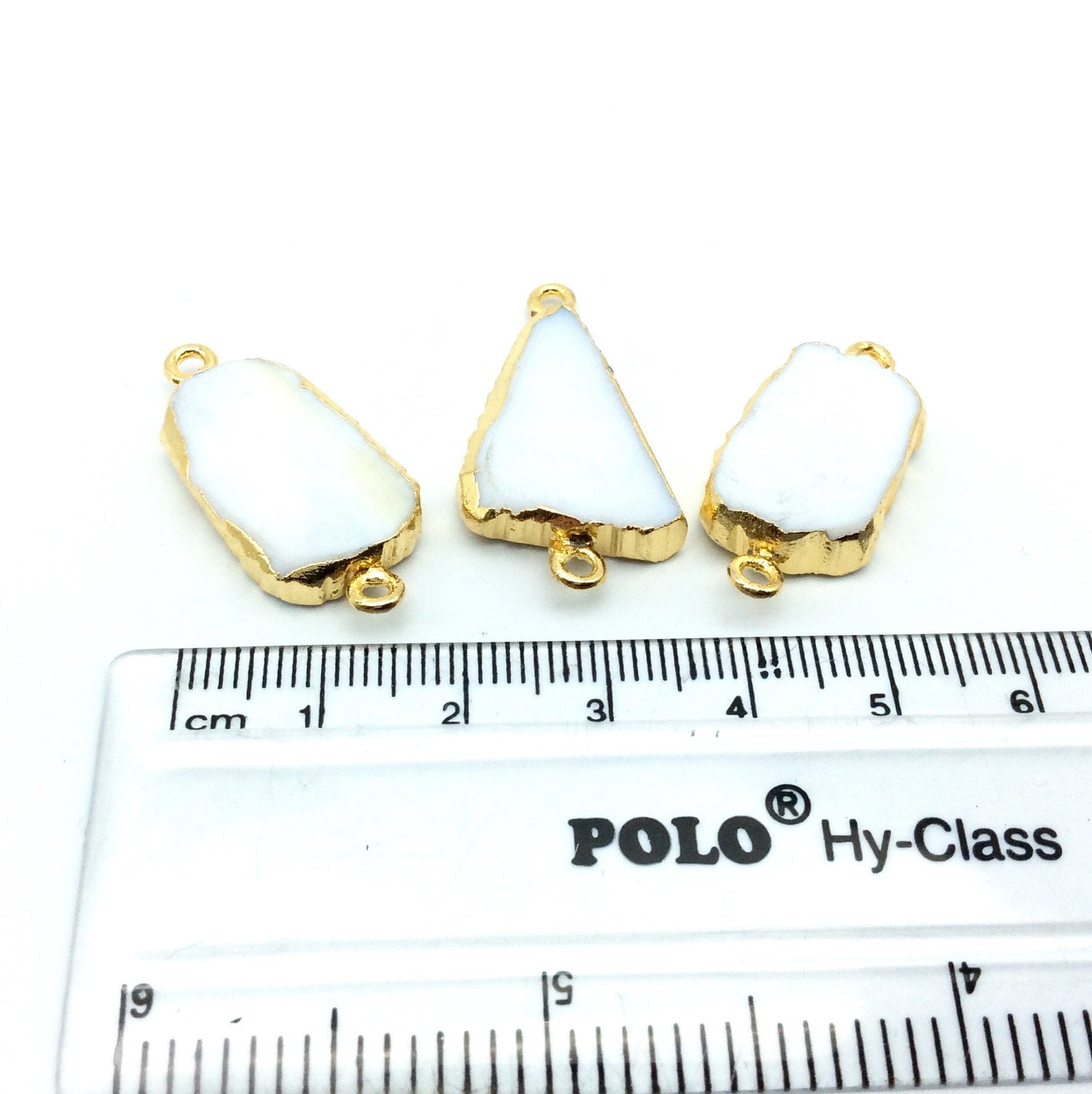 Small Sized Gold Plated White Agate Freeform Shaped Connectors - Measuring 15mm - 20mm long, Approx. - Sold Individually, Random
