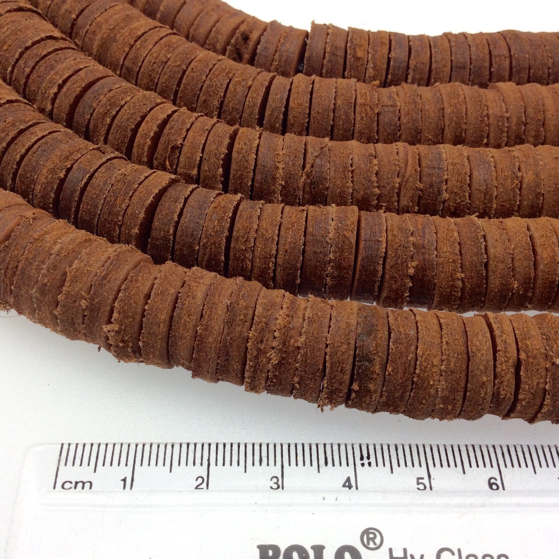 15mm Cinnamon Brown Colored Suede Leather Heishi/Disc Beads with 2mm Holes - 7.5" Strand (Approx. 50 Beads) - Sold by the Strand