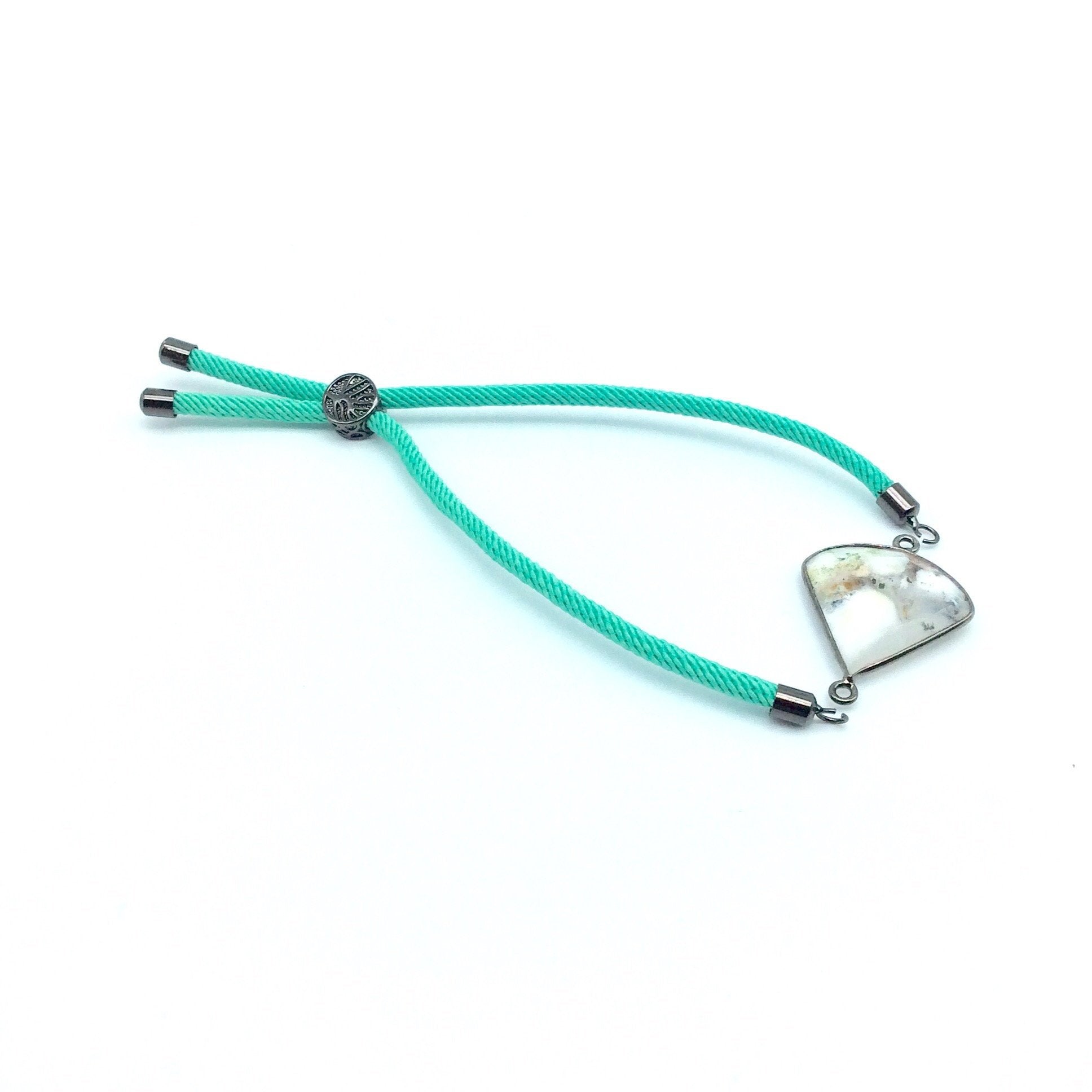 Seafoam Green Half Finished Cord Bracelet with Silver Plated Tree of Life Sliding Stopper Bead -115mm Single Cord Length, 8mm Stopper Bead