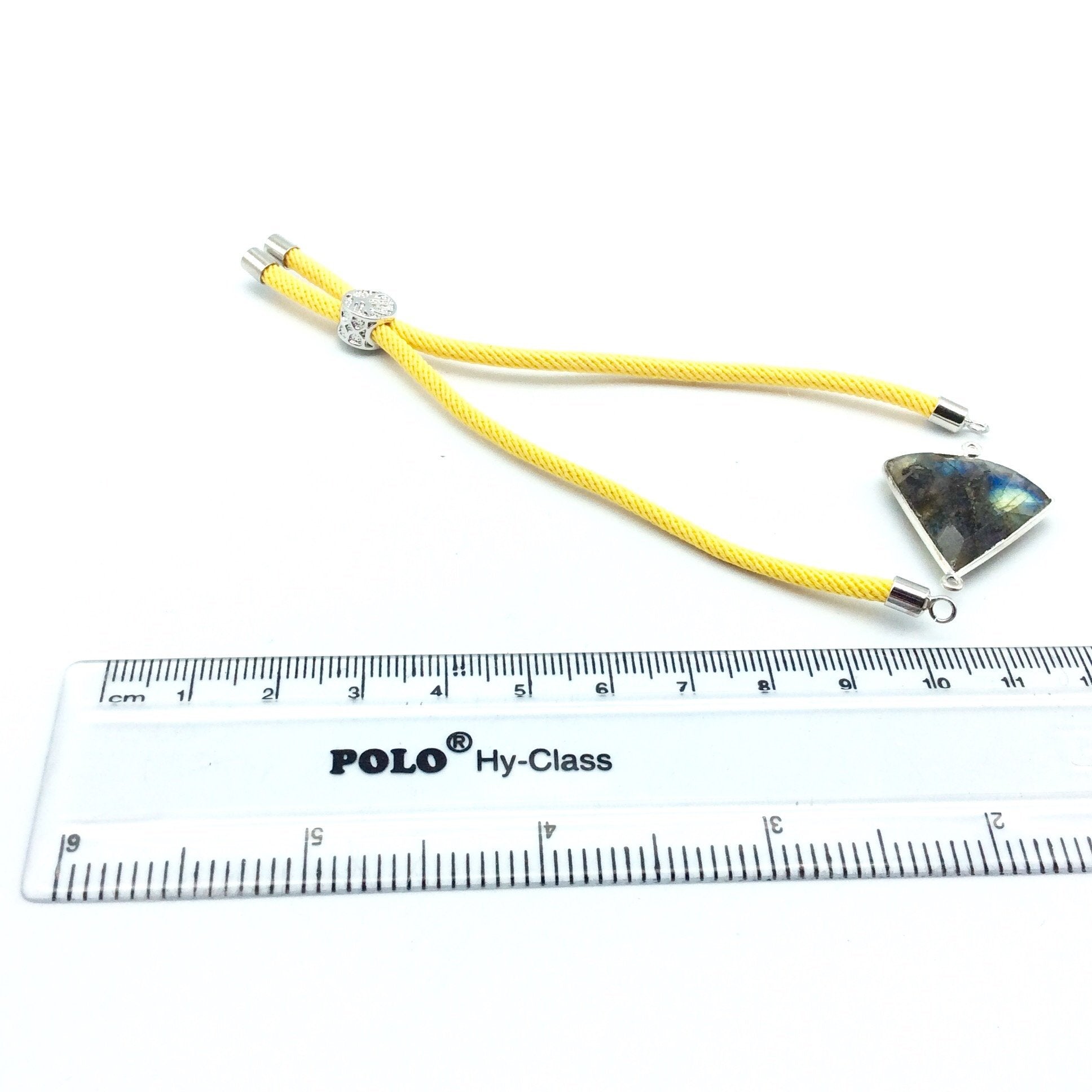 Yellow Half Finished Cord Bracelet with Silver Plated Tree of Life Sliding Stopper Bead - 115mm Single Cord Length, 8mm Stopper Bead