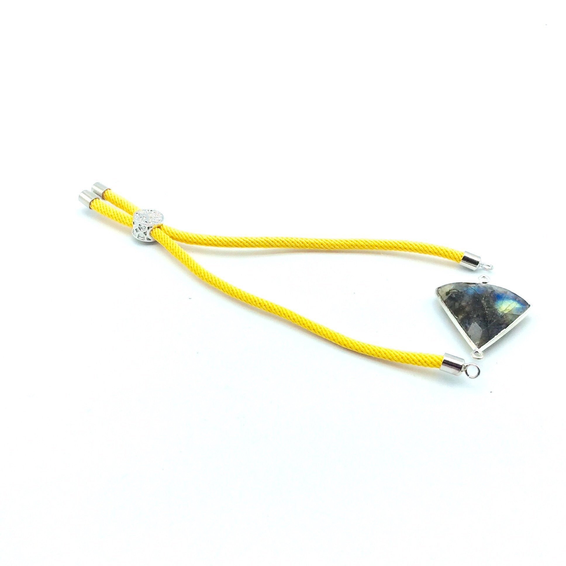 Yellow Half Finished Cord Bracelet with Silver Plated Tree of Life Sliding Stopper Bead - 115mm Single Cord Length, 8mm Stopper Bead