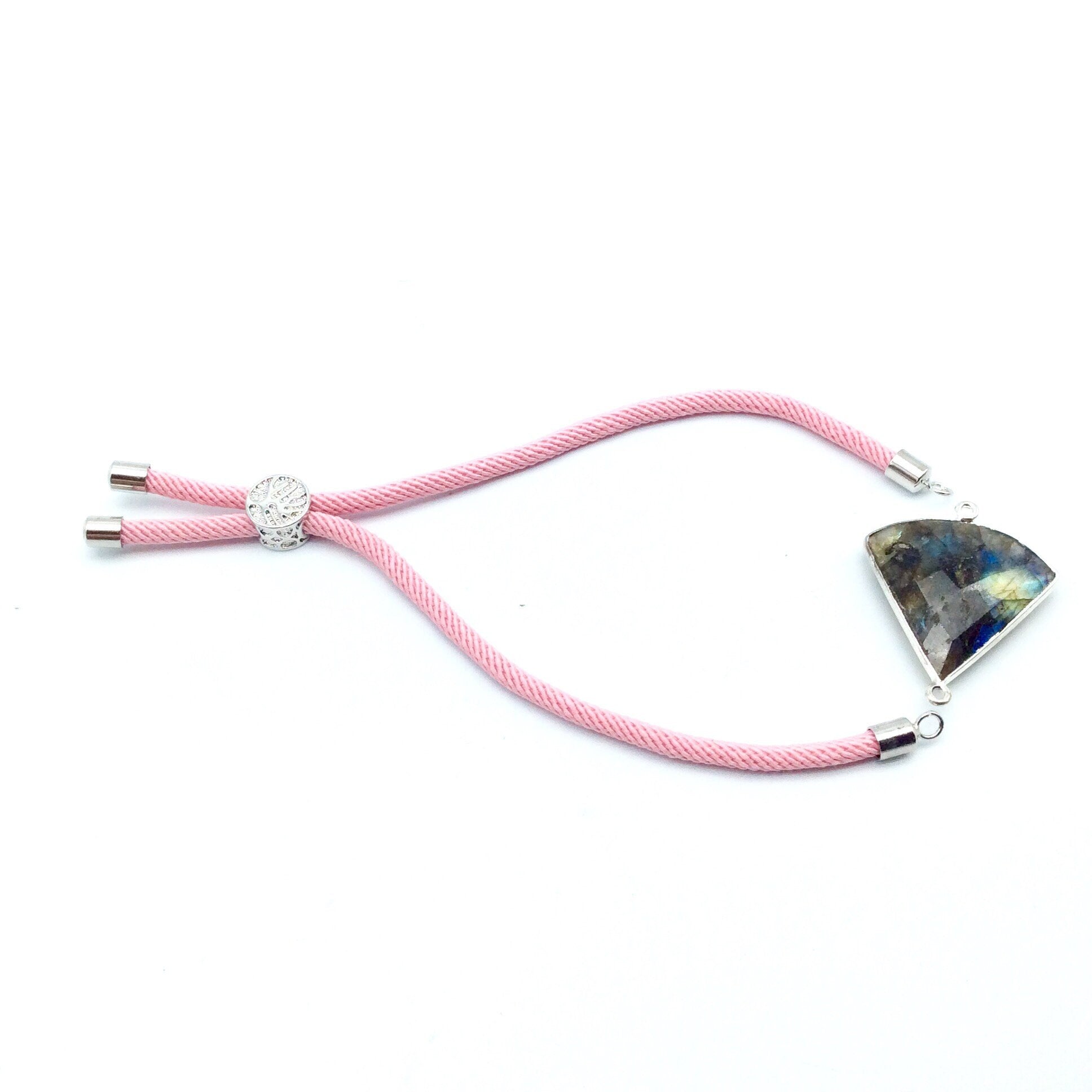 Pink Half Finished Cord Bracelet with Silver Plated Tree of Life Sliding Stopper Bead - 115mm Single Cord Length, 8mm Stopper Bead