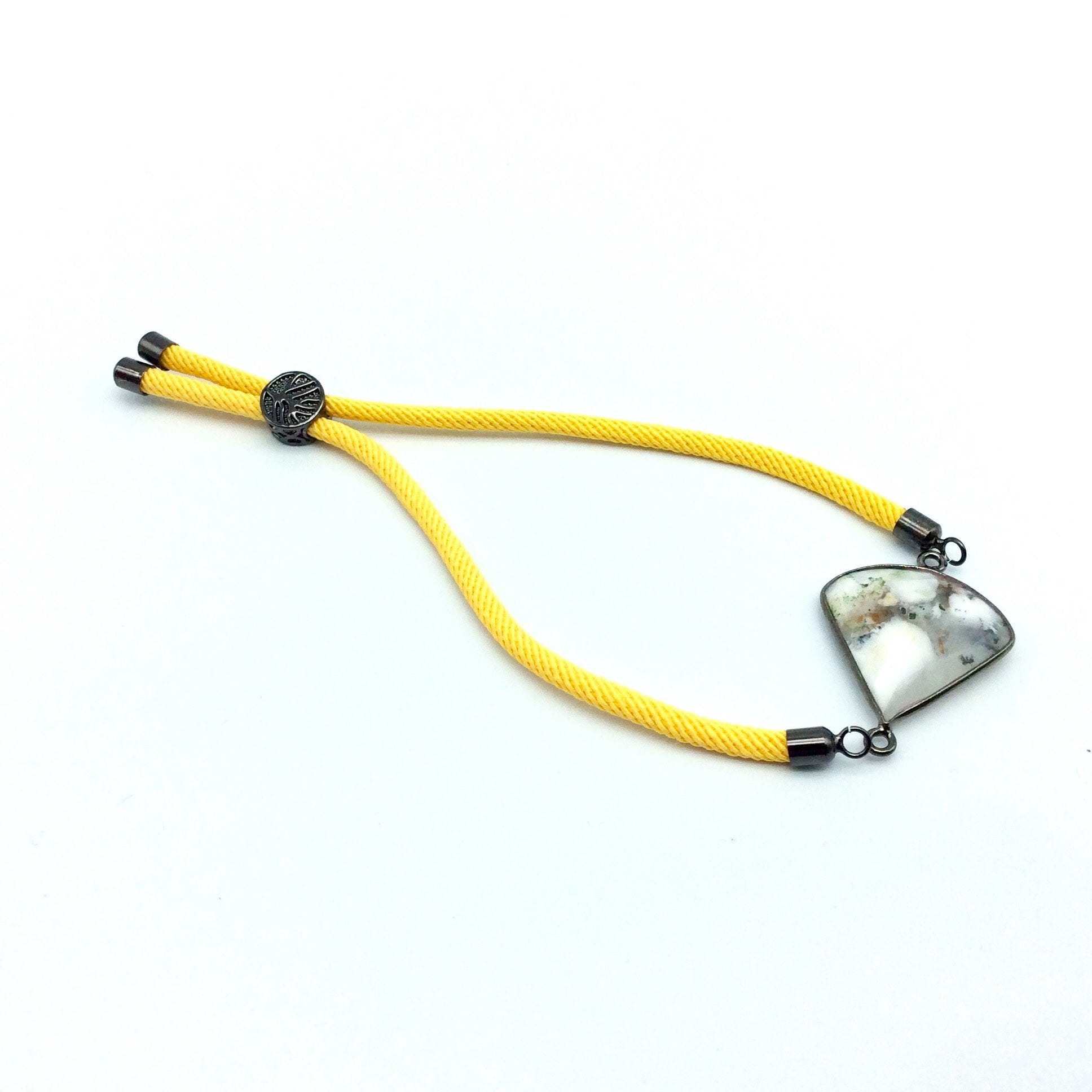 Yellow Half Finished Cord Bracelet with Gunmetal Plated Tree of Life Sliding Stopper Bead - 115mm Single Cord Length, 8mm Stopper Bead