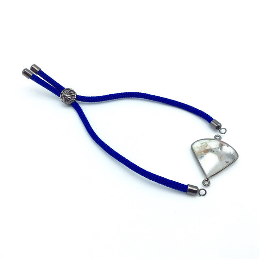 Cobalt Blue Half Finished Cord Bracelet with Gunmetal Plated Tree of Life Sliding Stopper Bead - 115mm Single Cord Length, 8mm Stopper Bead