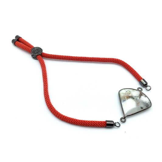 Cadmium Red Half Finished Cord Bracelet with Gunmetal Plated Tree of Life Sliding Stopper Bead - 115mm Single Cord Length, 8mm Stopper Bead