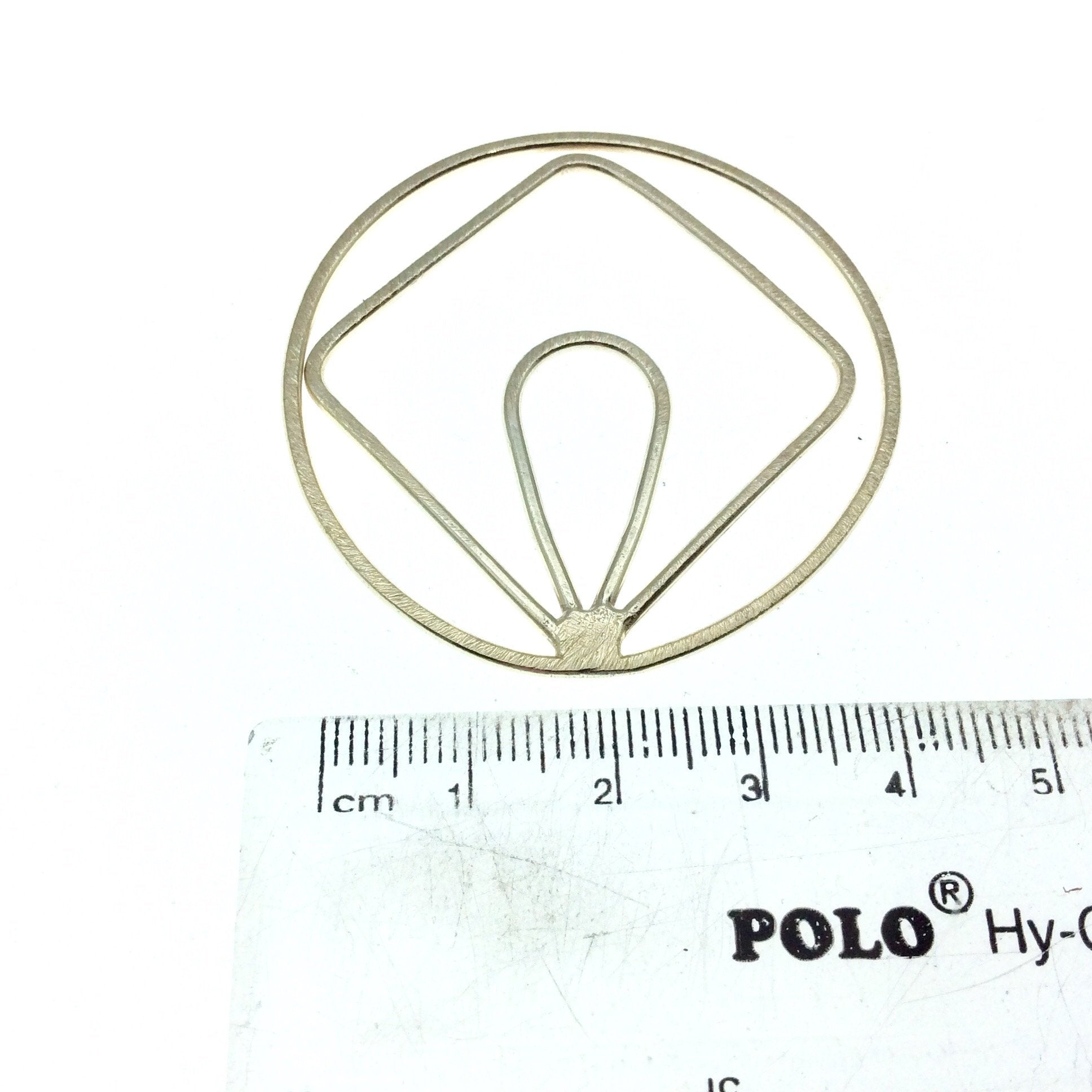48mm Soft Gold Open Circle with Inner Diamond and Teardrop - Shaped Plated Copper Components - Sold in Packs of 4 Pieces
