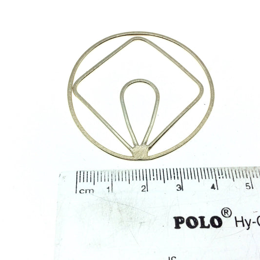 48mm Soft Gold Open Circle with Inner Diamond and Teardrop - Shaped Plated Copper Components - Sold in Packs of 4 Pieces
