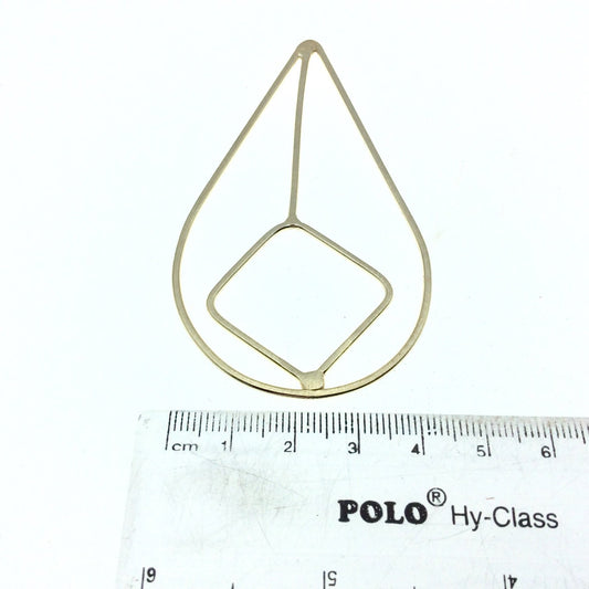 41mm x 81mm Soft Gold Open Teardrop with Inner Diamond Shaped Plated Copper Components - Sold in Packs of 4 Pieces