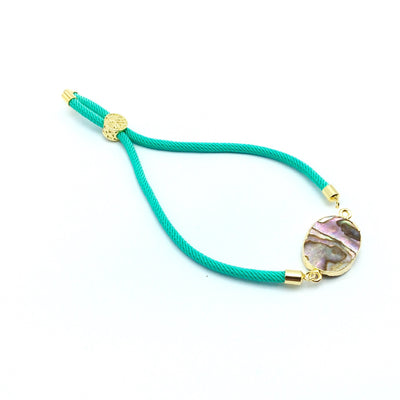 Seafoam Green Half Finished Cord Bracelet with Gold Plated Tree of Life Sliding Stopper Bead -115mm Single Cord Length, 8mm Stopper Bead