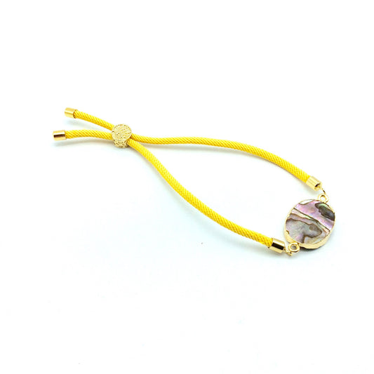 Yellow Half Finished Cord Bracelet with Gold Plated Tree of Life Sliding Stopper Bead - 115mm Single Cord Length, 8mm Stopper Bead